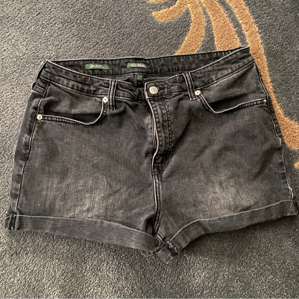 Faded black denim shorts